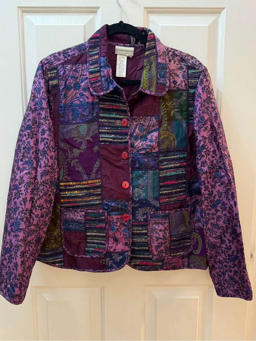 Vintage 90s jacket  blazer light coat patchwork purple boho bohemian hippie